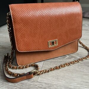 Brown Faux Leather Crossbody Bag with Gold Chain Strap